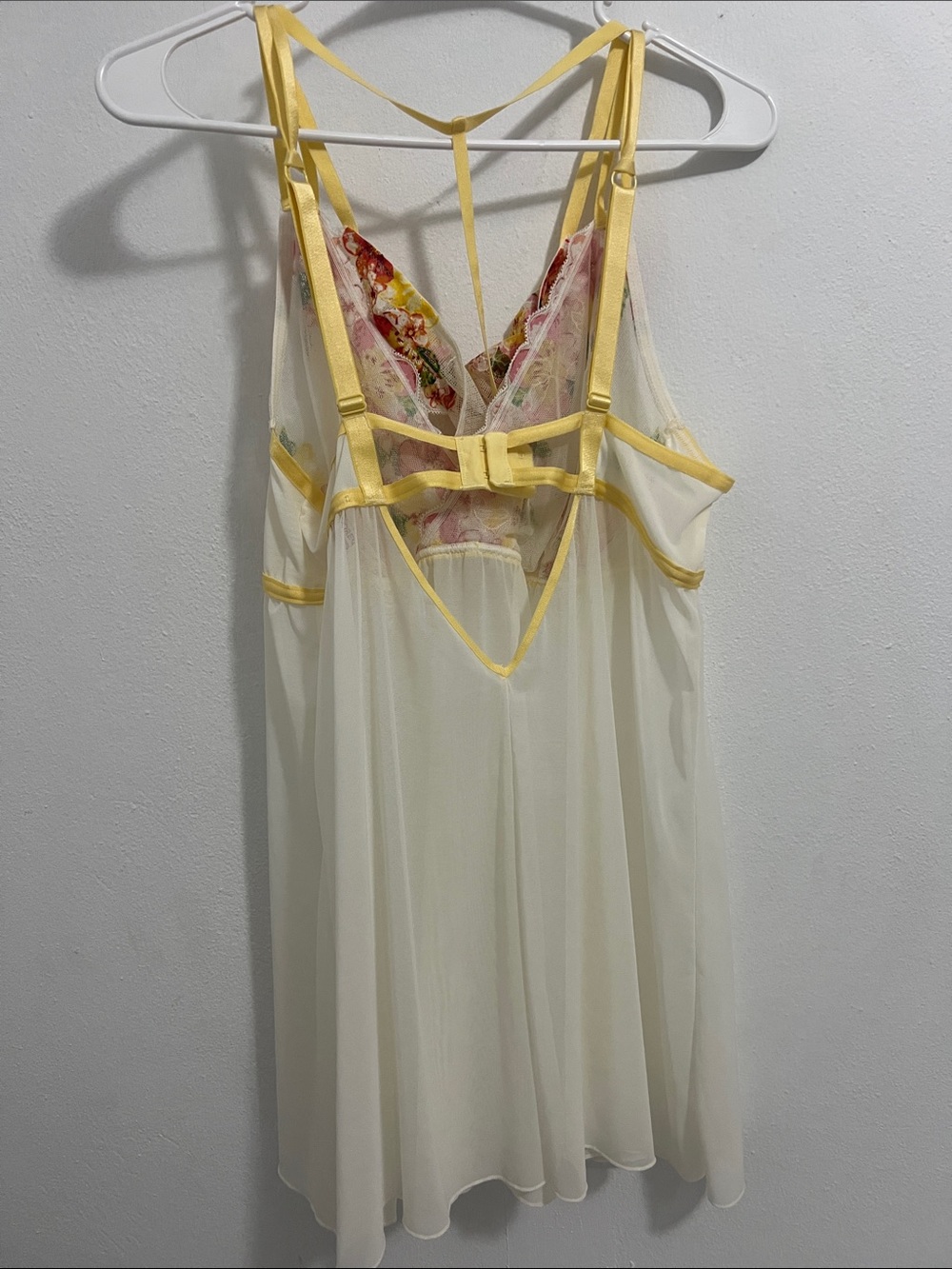 Adore me Sheer Ivory Floral Slip Dress with Yellow Trim Sleepwear Lingerie - Picture 2 of 5